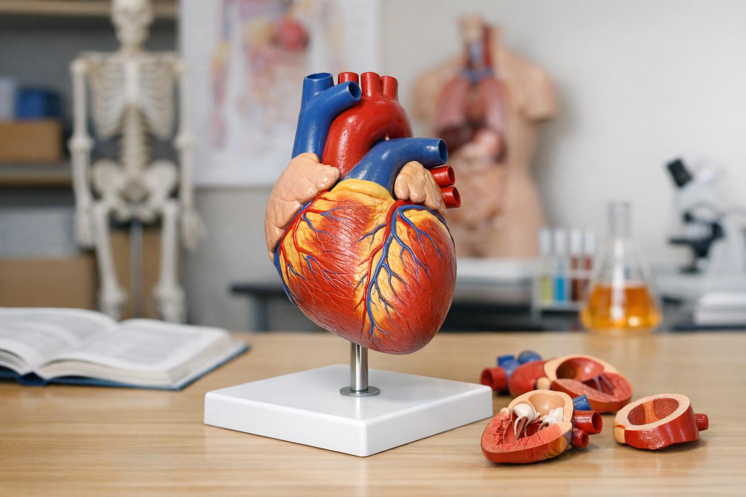 zdjęcie: model anatomiczny serca na stoliku edukacyjnym